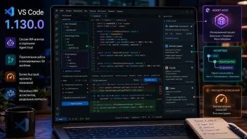 VS Code 1.130.0 переносит ИИ-агентов в отдельный процесс и ускоряет проверку правок