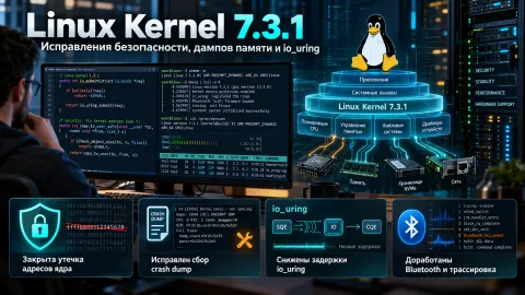 В Linux Kernel 7.3.1 закрыли утечку адресов ядра и исправили сбор дампов сбоев