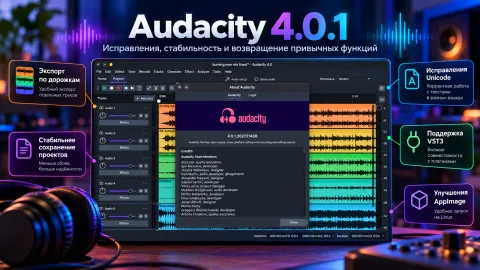 Audacity 4.0.1 возвращает функции Audacity 3 и закрывает проблемы первого релиза ветки 4.0