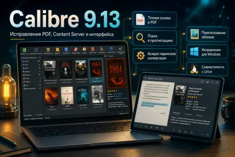 Calibre 9.13 возвращает сломанные функции PDF, Content Server и интерфейса