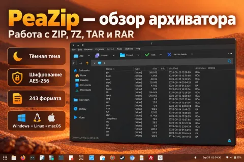 PeaZip — бесплатный архиватор для ZIP, 7Z и RAR с шифрованием файлов
