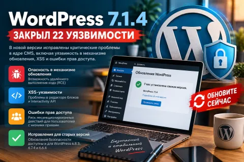 WordPress 7.1.4 закрыл 22 уязвимости — опасность обнаружили даже в механизме обновления