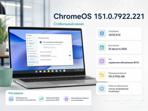 ChromeOS 151.0.7922.221 — второе сервисное обновление M151 вышло в Stable