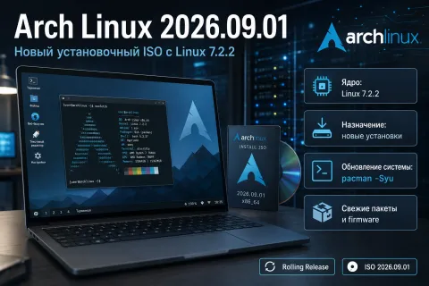 Arch Linux 2026.09.01 — новый установочный ISO перешёл на Linux 7.2.2