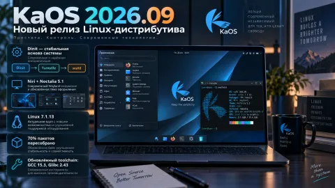 KaOS 2026.09 — Dinit, Noctalia 5.1 и Linux 7.1.13