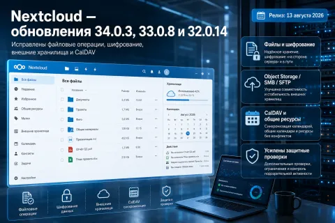 Nextcloud 34.0.3, 33.0.8 и 32.0.14 — исправлены файловые операции, шифрование и защитные проверки