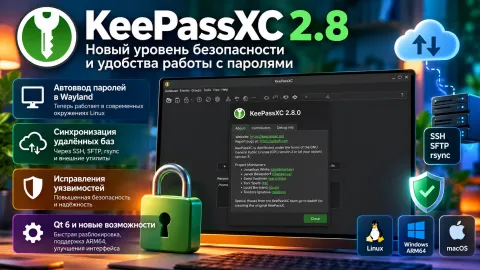 KeePassXC 2.8 — автоввод паролей в Wayland, синхронизация баз и исправления уязвимостей