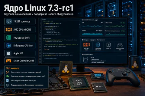 Linux Kernel 7.3-rc1 — крупное окно слияния, AMD DCN6 и расширенная поддержка нового оборудования
