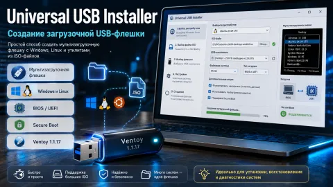 Universal USB Installer 2.0.3.9 перешёл на Ventoy 1.1.17